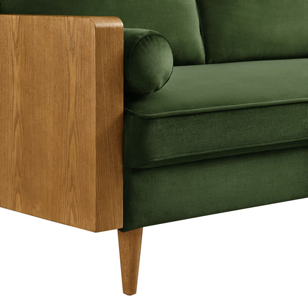 Modway Furniture Kellan Performance Velvet Sofa - Stylish Mid-Century Modern Design with Plush Comfort & Durability Walnut Moss Green EEI-6944-WAL-MOG