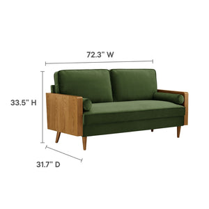 Modway Furniture Kellan Performance Velvet Sofa - Stylish Mid-Century Modern Design with Plush Comfort & Durability Walnut Moss Green EEI-6944-WAL-MOG