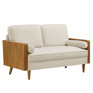 Modway Furniture Kellan Performance Velvet Loveseat - Stylish Mid-Century Modern Design for Cozy Living Spaces Walnut Alabaster EEI-6945-WAL-ALA