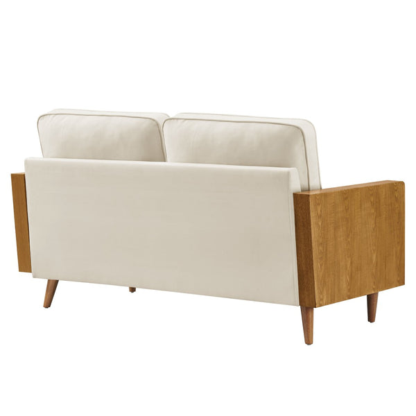 Modway Furniture Kellan Performance Velvet Loveseat - Stylish Mid-Century Modern Design for Cozy Living Spaces Walnut Alabaster EEI-6945-WAL-ALA