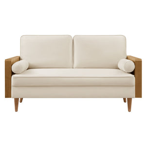 Modway Furniture Kellan Performance Velvet Loveseat - Stylish Mid-Century Modern Design for Cozy Living Spaces Walnut Alabaster EEI-6945-WAL-ALA