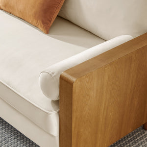 Modway Furniture Kellan Performance Velvet Loveseat - Stylish Mid-Century Modern Design for Cozy Living Spaces Walnut Alabaster EEI-6945-WAL-ALA