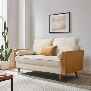 Modway Furniture Kellan Performance Velvet Loveseat - Stylish Mid-Century Modern Design for Cozy Living Spaces Walnut Alabaster EEI-6945-WAL-ALA