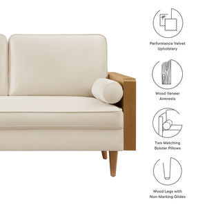 Modway Furniture Kellan Performance Velvet Loveseat - Stylish Mid-Century Modern Design for Cozy Living Spaces Walnut Alabaster EEI-6945-WAL-ALA