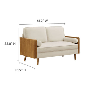 Modway Furniture Kellan Performance Velvet Loveseat - Stylish Mid-Century Modern Design for Cozy Living Spaces Walnut Alabaster EEI-6945-WAL-ALA