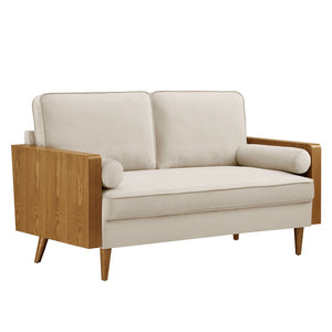 Modway Furniture Kellan Performance Velvet Loveseat - Stylish Mid-Century Modern Design for Cozy Living Spaces Walnut Almond EEI-6945-WAL-ALM