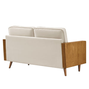 Modway Furniture Kellan Performance Velvet Loveseat - Stylish Mid-Century Modern Design for Cozy Living Spaces Walnut Almond EEI-6945-WAL-ALM