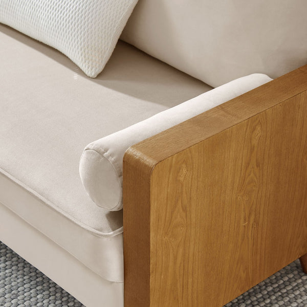 Modway Furniture Kellan Performance Velvet Loveseat - Stylish Mid-Century Modern Design for Cozy Living Spaces Walnut Almond EEI-6945-WAL-ALM