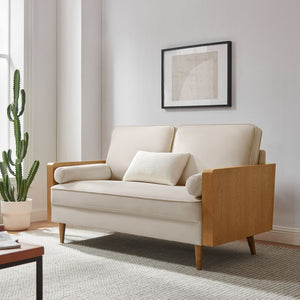 Modway Furniture Kellan Performance Velvet Loveseat - Stylish Mid-Century Modern Design for Cozy Living Spaces Walnut Almond EEI-6945-WAL-ALM