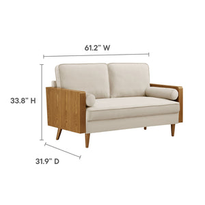 Modway Furniture Kellan Performance Velvet Loveseat - Stylish Mid-Century Modern Design for Cozy Living Spaces Walnut Almond EEI-6945-WAL-ALM