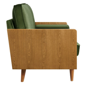 Modway Furniture Kellan Performance Velvet Loveseat - Stylish Mid-Century Modern Design for Cozy Living Spaces Walnut Moss Green EEI-6945-WAL-MOG