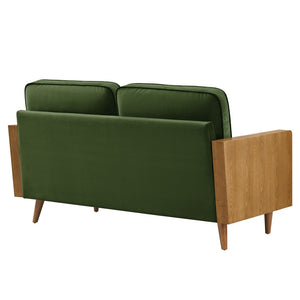 Modway Furniture Kellan Performance Velvet Loveseat - Stylish Mid-Century Modern Design for Cozy Living Spaces Walnut Moss Green EEI-6945-WAL-MOG