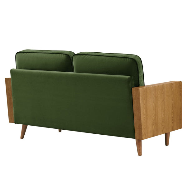 Modway Furniture Kellan Performance Velvet Loveseat - Stylish Mid-Century Modern Design for Cozy Living Spaces Walnut Moss Green EEI-6945-WAL-MOG