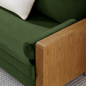 Modway Furniture Kellan Performance Velvet Loveseat - Stylish Mid-Century Modern Design for Cozy Living Spaces Walnut Moss Green EEI-6945-WAL-MOG