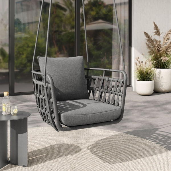 Modway Furniture Kaliah Outdoor Patio Swing Chair by Modway - Durable Aluminum Frame, Cozy Cushions, Secure Design Charcoal Charcoal EEI-6949-CHA-CHA