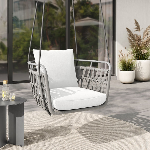 Modway Furniture Kaliah Outdoor Patio Swing Chair by Modway - Durable Aluminum Frame, Cozy Cushions, Secure Design Light Gray White EEI-6949-LGR-WHI