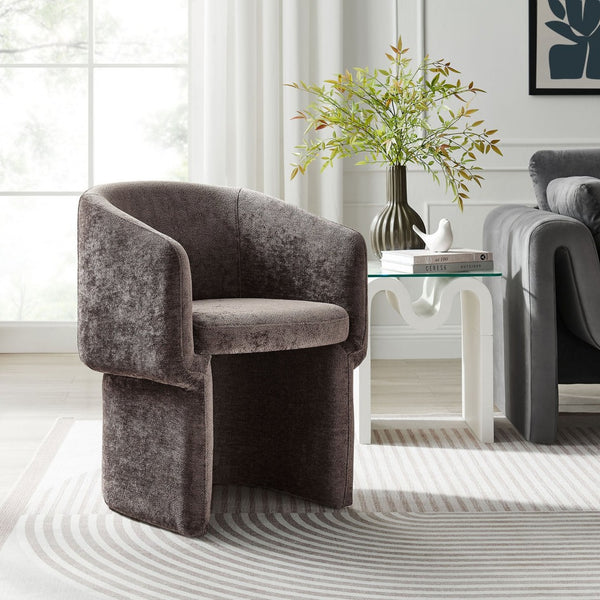 Modway Furniture Verity Barrel Back Chenille Dining Armchair - Luxurious Comfort with Ergonomic Design & No Assembly Chocolate Brown EEI-6951-CHB