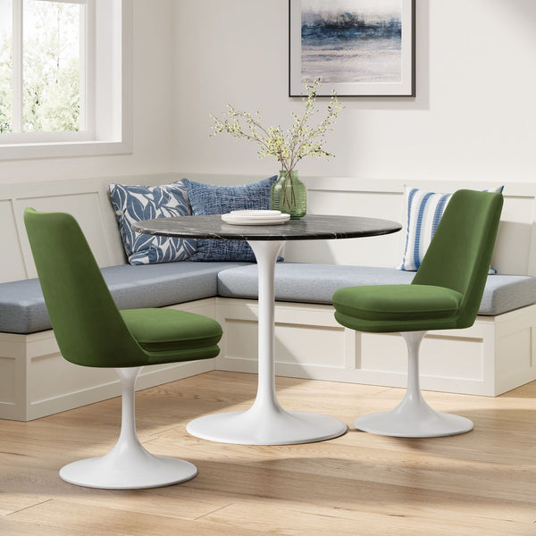 Modway Furniture Lippa Swivel Dining Chair in Stain-Resistant Velvet with 360° Swivel for Modern Home Elegance White Moss Green EEI-6954-WHI-MOG