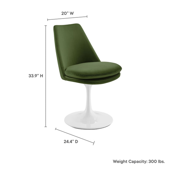 Modway Furniture Lippa Swivel Dining Chair in Stain-Resistant Velvet with 360° Swivel for Modern Home Elegance White Moss Green EEI-6954-WHI-MOG