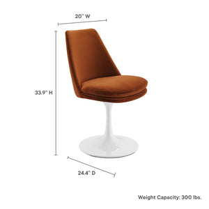 Modway Furniture Lippa Swivel Dining Chair in Stain-Resistant Velvet with 360° Swivel for Modern Home Elegance White Rust EEI-6954-WHI-RUS