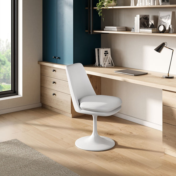 Modway Furniture Lippa Swivel Dining Chair in Vegan Leather - Modern Comfort with 360° Movement for Any Space White White EEI-6955-WHI-WHI