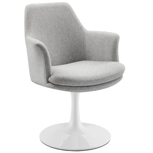 Modway Furniture Lippa Swivel Upholstered Armchair - Modern Design with Removable Cushion for Dining or Workspace Use White Light Gray EEI-6956-WHI-HLG