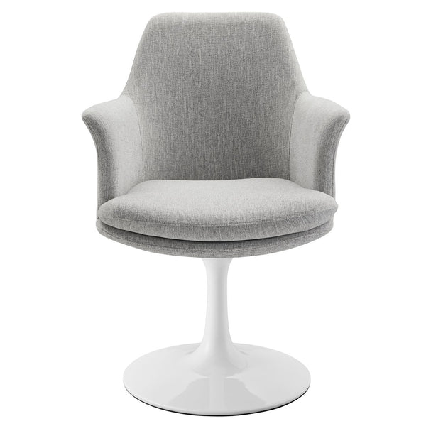 Modway Furniture Lippa Swivel Upholstered Armchair - Modern Design with Removable Cushion for Dining or Workspace Use White Light Gray EEI-6956-WHI-HLG