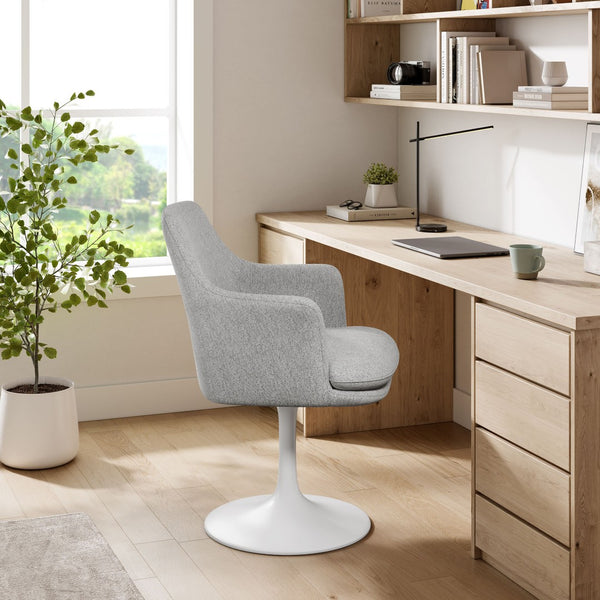 Modway Furniture Lippa Swivel Upholstered Armchair - Modern Design with Removable Cushion for Dining or Workspace Use White Light Gray EEI-6956-WHI-HLG
