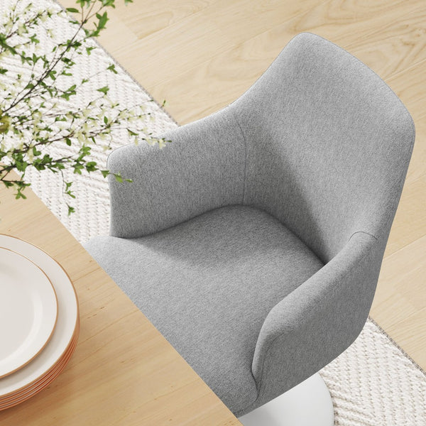 Modway Furniture Lippa Swivel Upholstered Armchair - Modern Design with Removable Cushion for Dining or Workspace Use White Light Gray EEI-6956-WHI-HLG