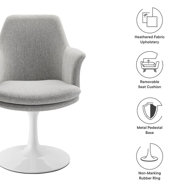 Modway Furniture Lippa Swivel Upholstered Armchair - Modern Design with Removable Cushion for Dining or Workspace Use White Light Gray EEI-6956-WHI-HLG