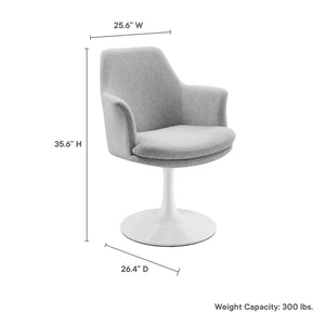 Modway Furniture Lippa Swivel Upholstered Armchair - Modern Design with Removable Cushion for Dining or Workspace Use White Light Gray EEI-6956-WHI-HLG