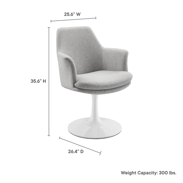 Modway Furniture Lippa Swivel Upholstered Armchair - Modern Design with Removable Cushion for Dining or Workspace Use White Light Gray EEI-6956-WHI-HLG