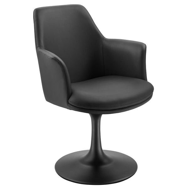 Modway Furniture Lippa Swivel Dining Armchair in Vegan Leather - Modern Comfort for Dining, Office, or Vanity Use Black Black EEI-6958-BLK-BLK