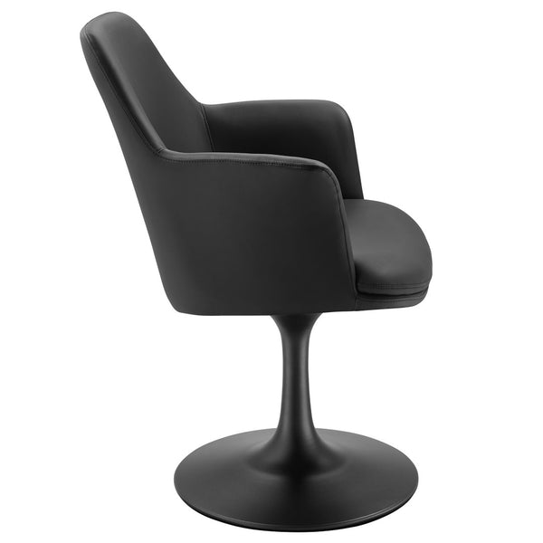 Modway Furniture Lippa Swivel Dining Armchair in Vegan Leather - Modern Comfort for Dining, Office, or Vanity Use Black Black EEI-6958-BLK-BLK