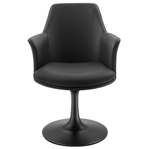 Modway Furniture Lippa Swivel Dining Armchair in Vegan Leather - Modern Comfort for Dining, Office, or Vanity Use Black Black EEI-6958-BLK-BLK
