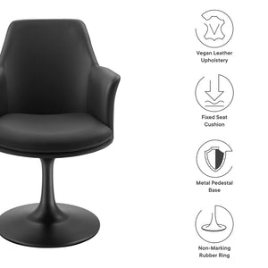 Modway Furniture Lippa Swivel Dining Armchair in Vegan Leather - Modern Comfort for Dining, Office, or Vanity Use Black Black EEI-6958-BLK-BLK