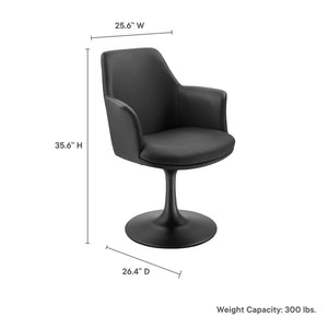 Modway Furniture Lippa Swivel Dining Armchair in Vegan Leather - Modern Comfort for Dining, Office, or Vanity Use Black Black EEI-6958-BLK-BLK