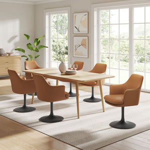 Modway Furniture Lippa Swivel Dining Armchair in Vegan Leather - Modern Comfort for Dining, Office, or Vanity Use Black Tan EEI-6958-BLK-TAN