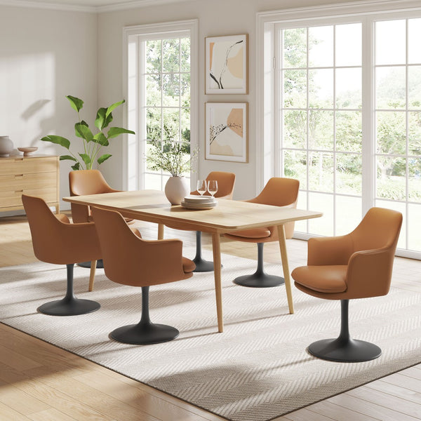 Modway Furniture Lippa Swivel Dining Armchair in Vegan Leather - Modern Comfort for Dining, Office, or Vanity Use Black Tan EEI-6958-BLK-TAN