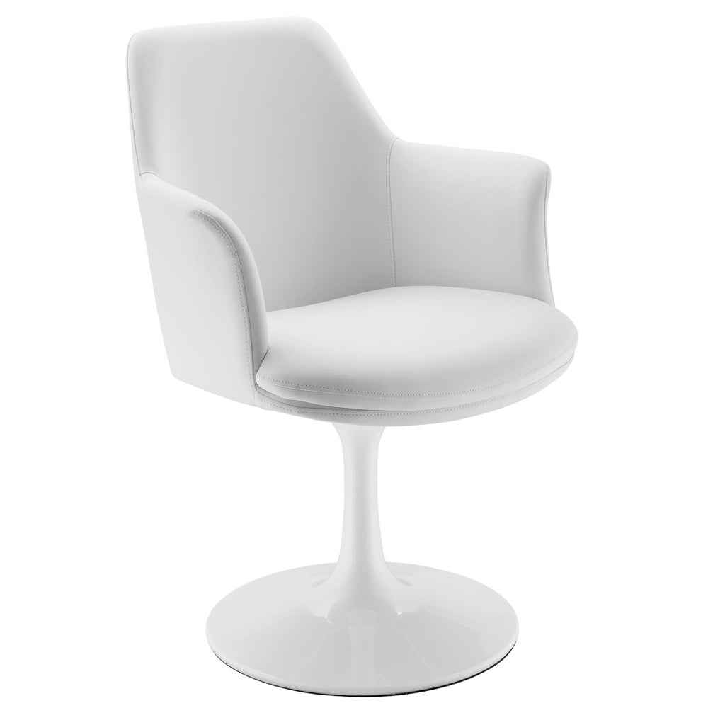Modway Furniture Lippa Swivel Dining Armchair in Vegan Leather - Modern Comfort for Dining, Office, or Vanity Use White White EEI-6958-WHI-WHI