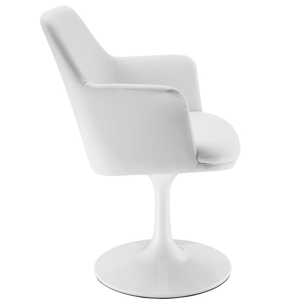 Modway Furniture Lippa Swivel Dining Armchair in Vegan Leather - Modern Comfort for Dining, Office, or Vanity Use White White EEI-6958-WHI-WHI