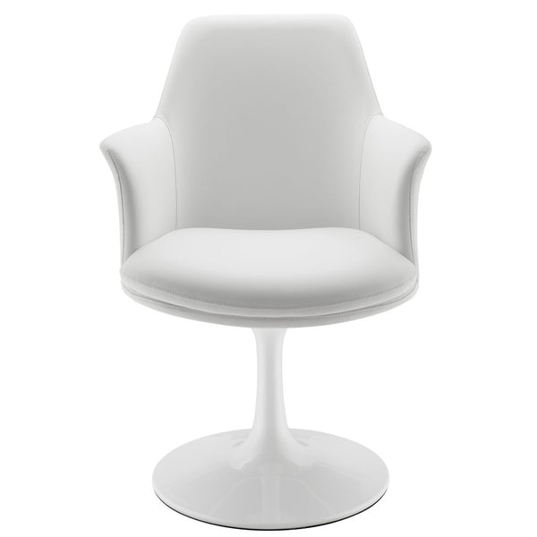 Modway Furniture Lippa Swivel Dining Armchair in Vegan Leather - Modern Comfort for Dining, Office, or Vanity Use White White EEI-6958-WHI-WHI