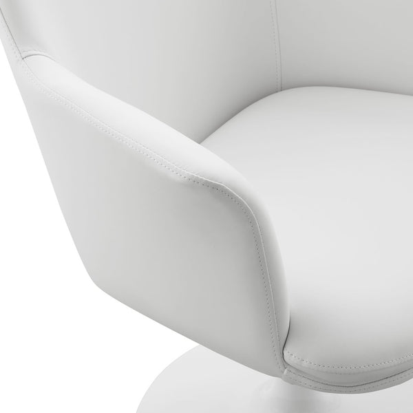 Modway Furniture Lippa Swivel Dining Armchair in Vegan Leather - Modern Comfort for Dining, Office, or Vanity Use White White EEI-6958-WHI-WHI