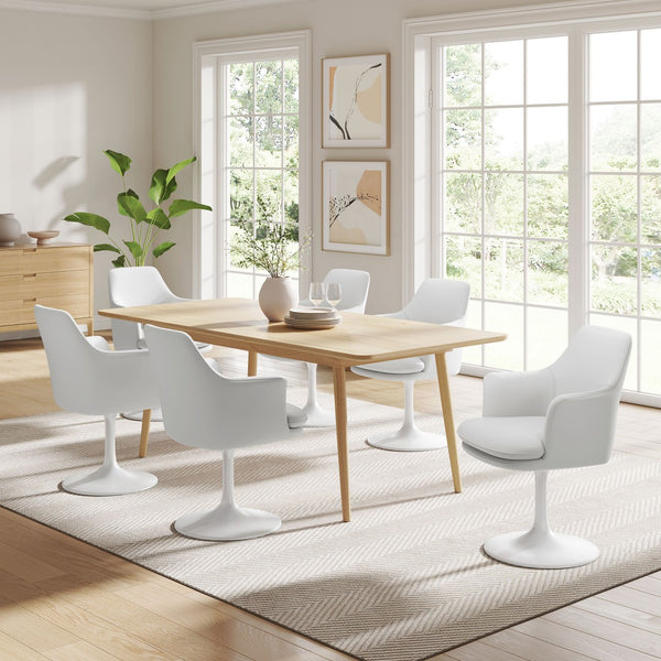 Modway Furniture Lippa Swivel Dining Armchair in Vegan Leather - Modern Comfort for Dining, Office, or Vanity Use White White EEI-6958-WHI-WHI