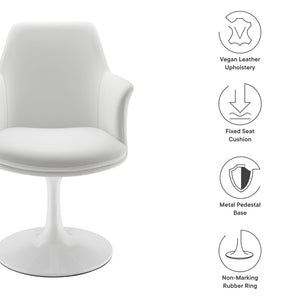 Modway Furniture Lippa Swivel Dining Armchair in Vegan Leather - Modern Comfort for Dining, Office, or Vanity Use White White EEI-6958-WHI-WHI
