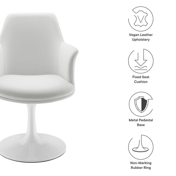 Modway Furniture Lippa Swivel Dining Armchair in Vegan Leather - Modern Comfort for Dining, Office, or Vanity Use White White EEI-6958-WHI-WHI
