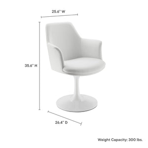 Modway Furniture Lippa Swivel Dining Armchair in Vegan Leather - Modern Comfort for Dining, Office, or Vanity Use White White EEI-6958-WHI-WHI