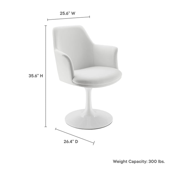 Modway Furniture Lippa Swivel Dining Armchair in Vegan Leather - Modern Comfort for Dining, Office, or Vanity Use White White EEI-6958-WHI-WHI