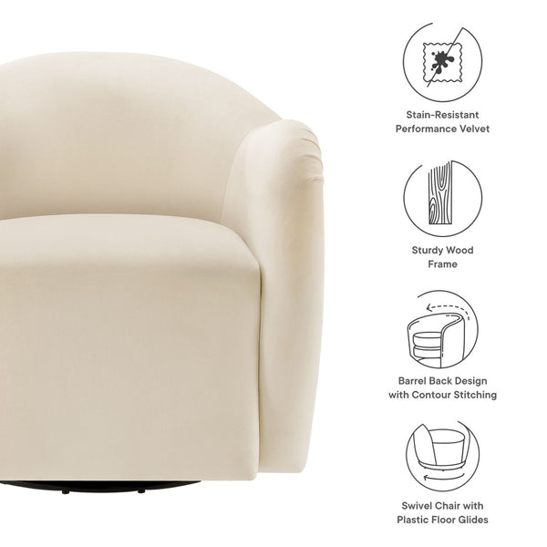 Modway Furniture Compose Performance Velvet Swivel Armchair - Stylish Comfort with Durable Upholstery & 360° Rotation Alabaster EEI-6959-ALA
