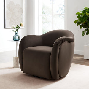 Modway Furniture Compose Performance Velvet Swivel Armchair - Stylish Comfort with Durable Upholstery & 360° Rotation Chocolate Brown EEI-6959-CHB